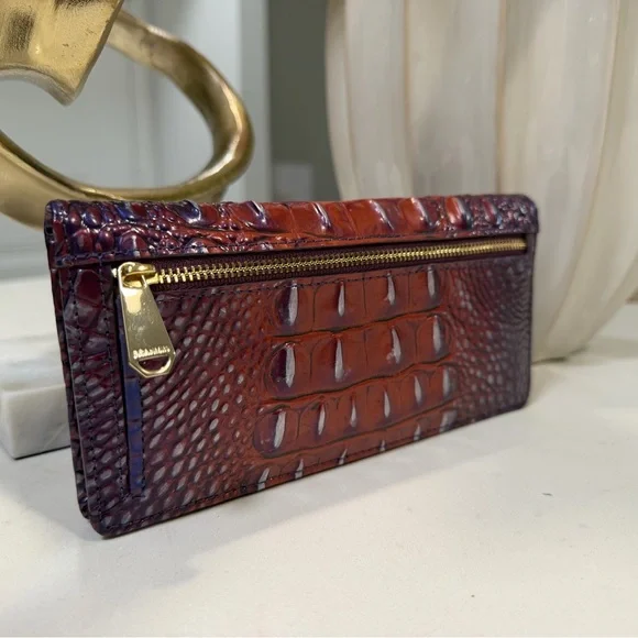 Brahmin Burgundy and Chestnut Crocodile Embossed Clutch - Picture 7 of 12
